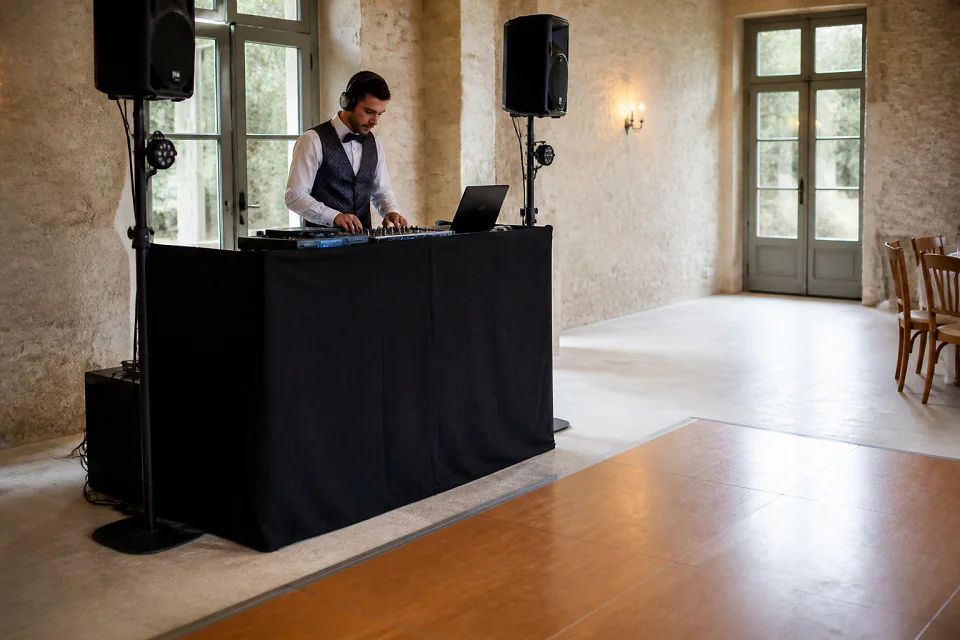 Préparation musicale d’une soirée de mariage — illustration générée par IA