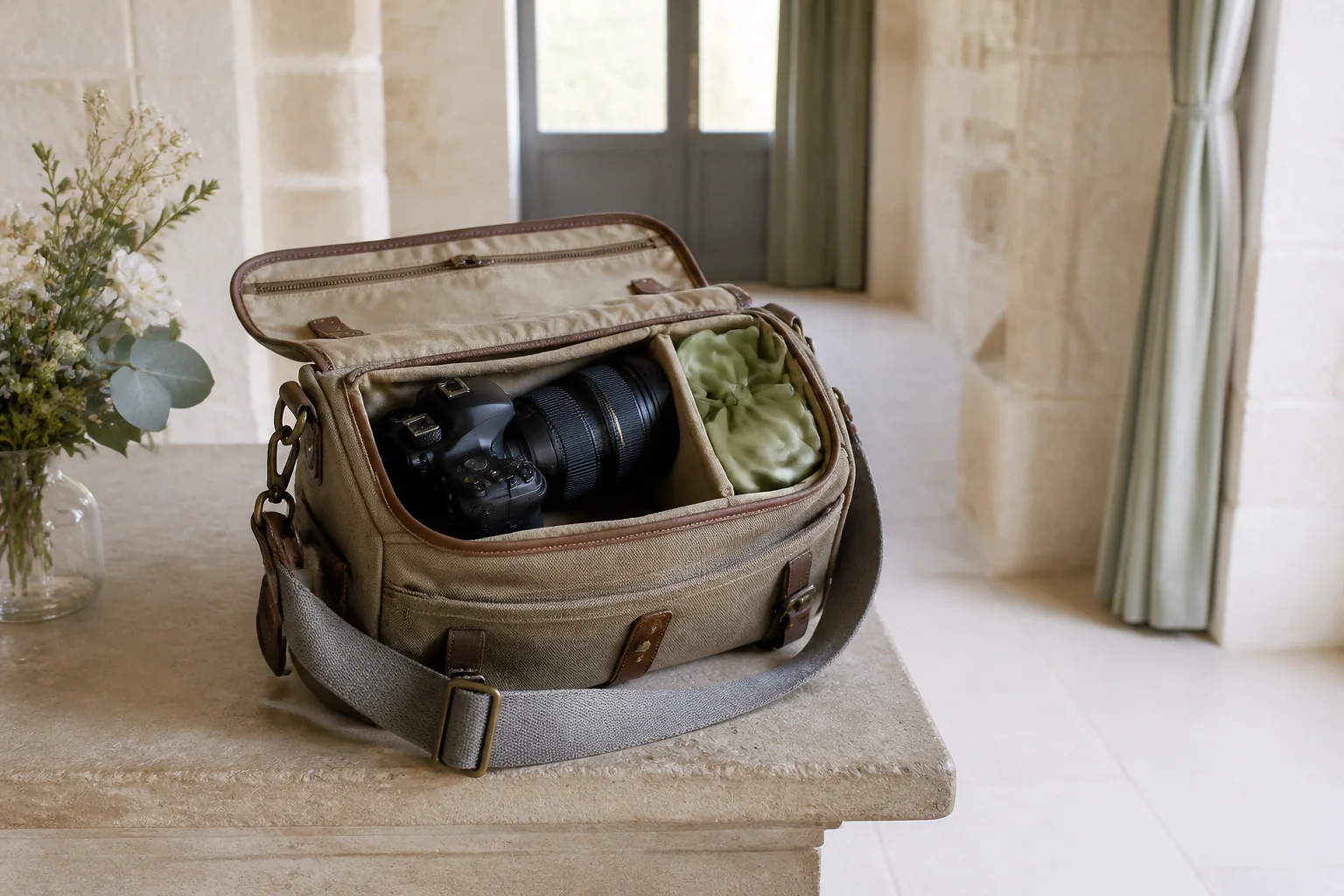Appareil photo et accessoires de reportage de mariage — illustration générée par IA