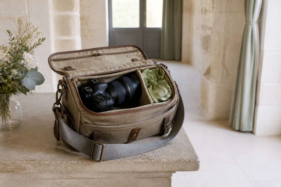 Appareil photo et accessoires de reportage de mariage — illustration générée par IA