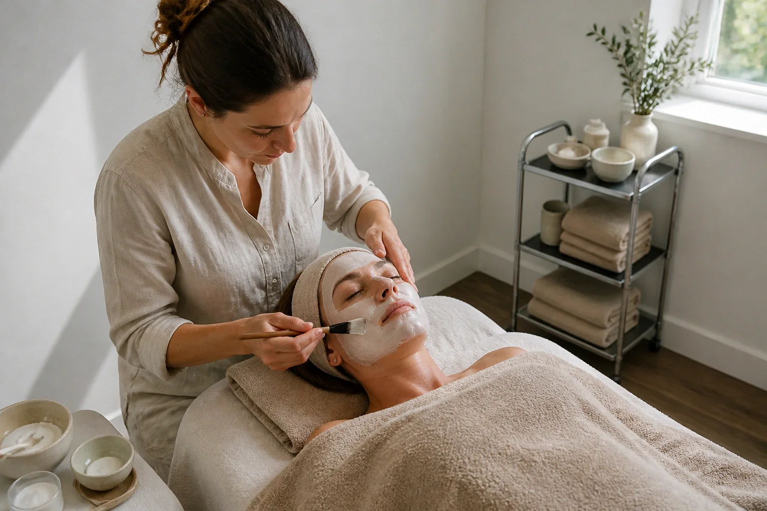 Préparation de soins esthétiques avant un mariage — illustration générée par IA