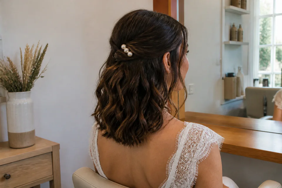 Coiffure de cérémonie vue pendant la préparation — illustration générée par IA
