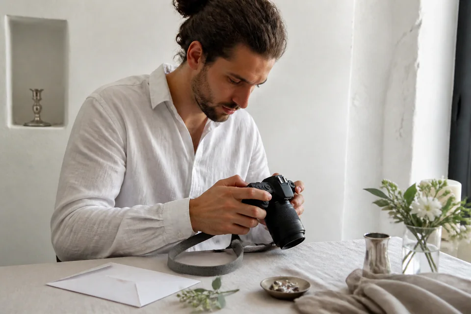 Appareil photo et accessoires de reportage de mariage — illustration générée par IA