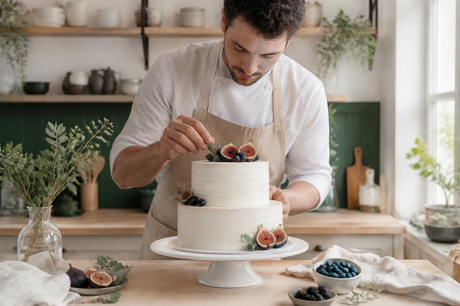 Gâteau de mariage préparé dans un atelier — illustration générée par IA