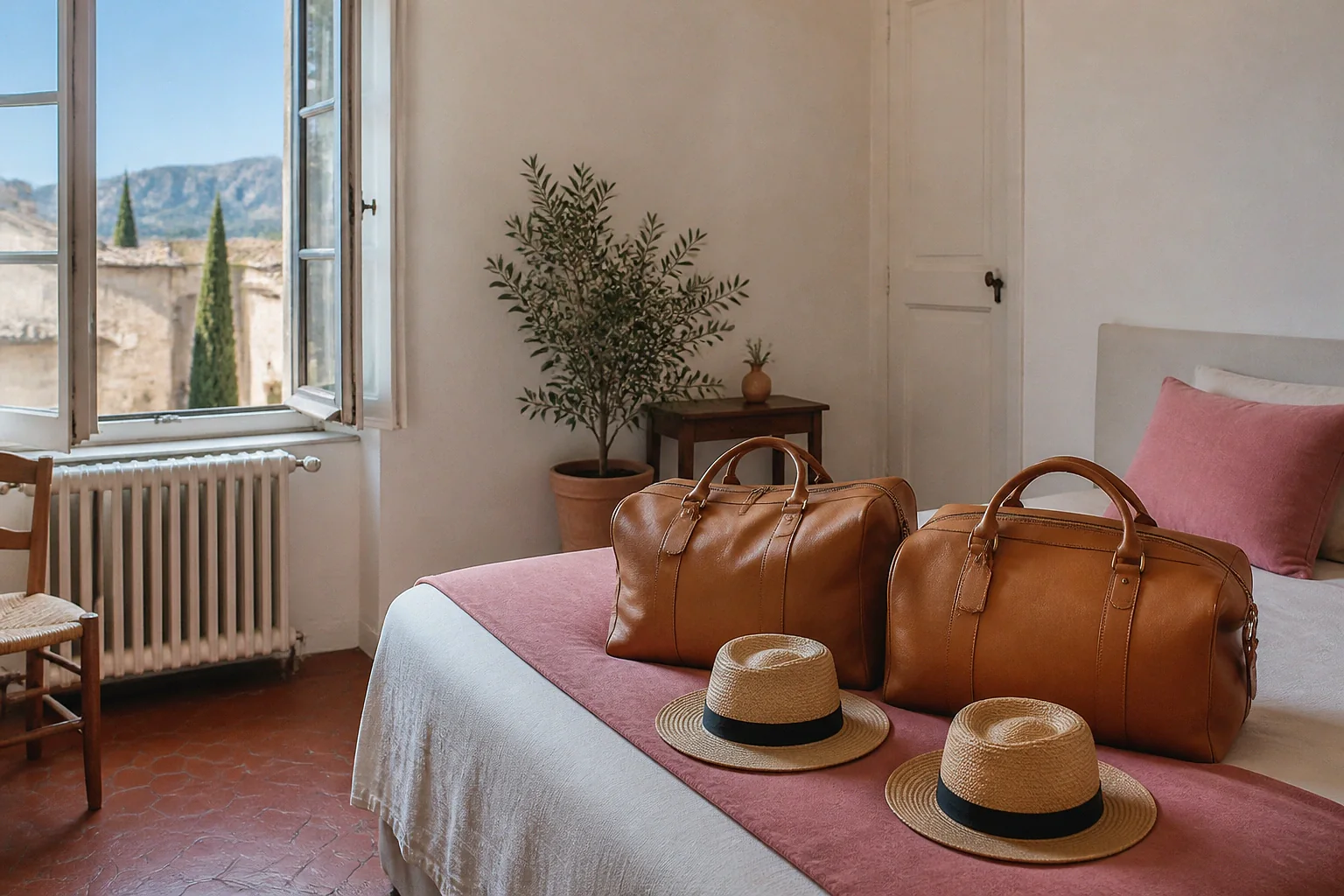 Bagages et hébergement pour un voyage de noces — illustration générée par IA
