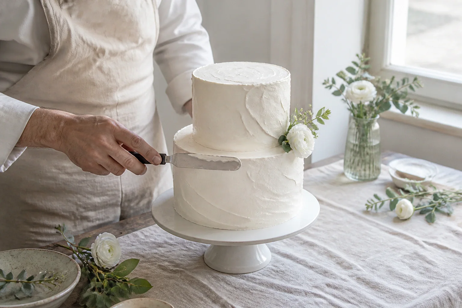 Gâteau de mariage préparé dans un atelier — illustration générée par IA