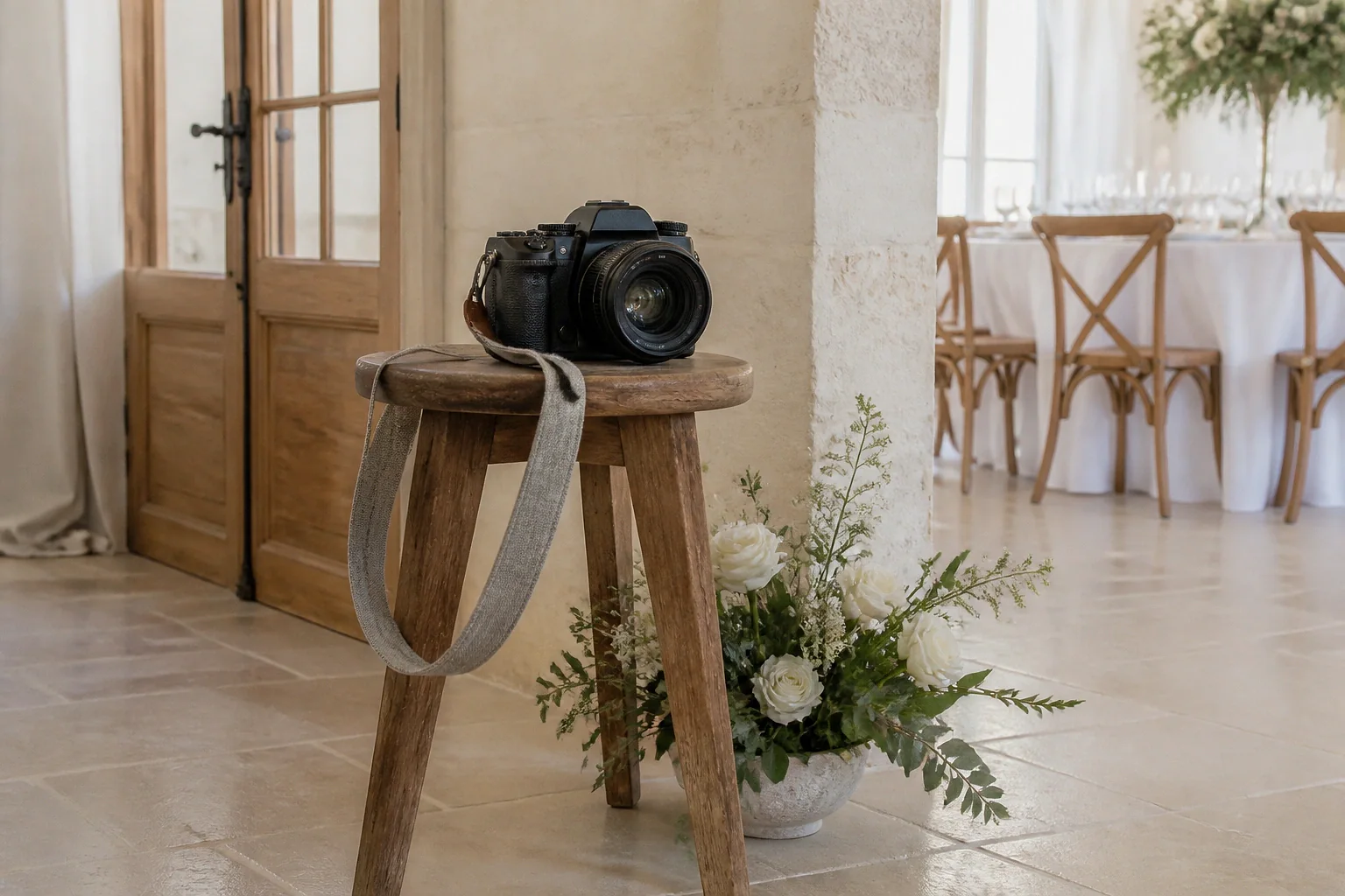 Appareil photo et accessoires de reportage de mariage — illustration générée par IA