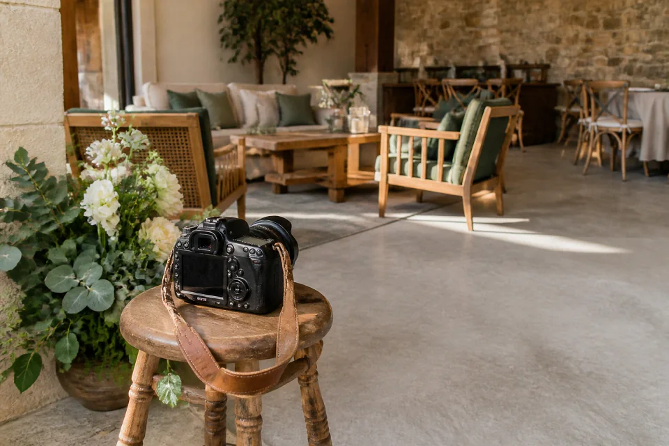 Appareil photo et accessoires de reportage de mariage — illustration générée par IA