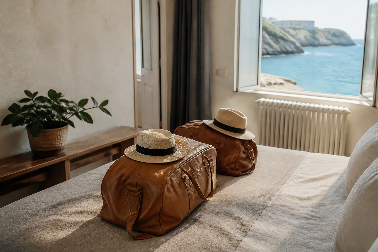 Bagages et hébergement pour un voyage de noces — illustration générée par IA