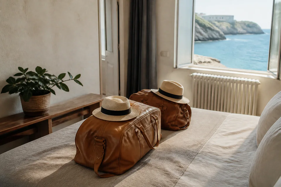 Bagages et hébergement pour un voyage de noces — illustration générée par IA