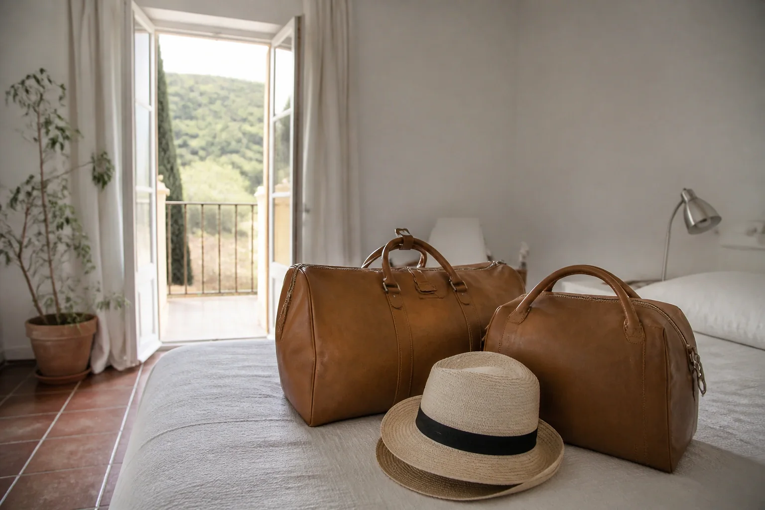 Bagages et hébergement pour un voyage de noces — illustration générée par IA
