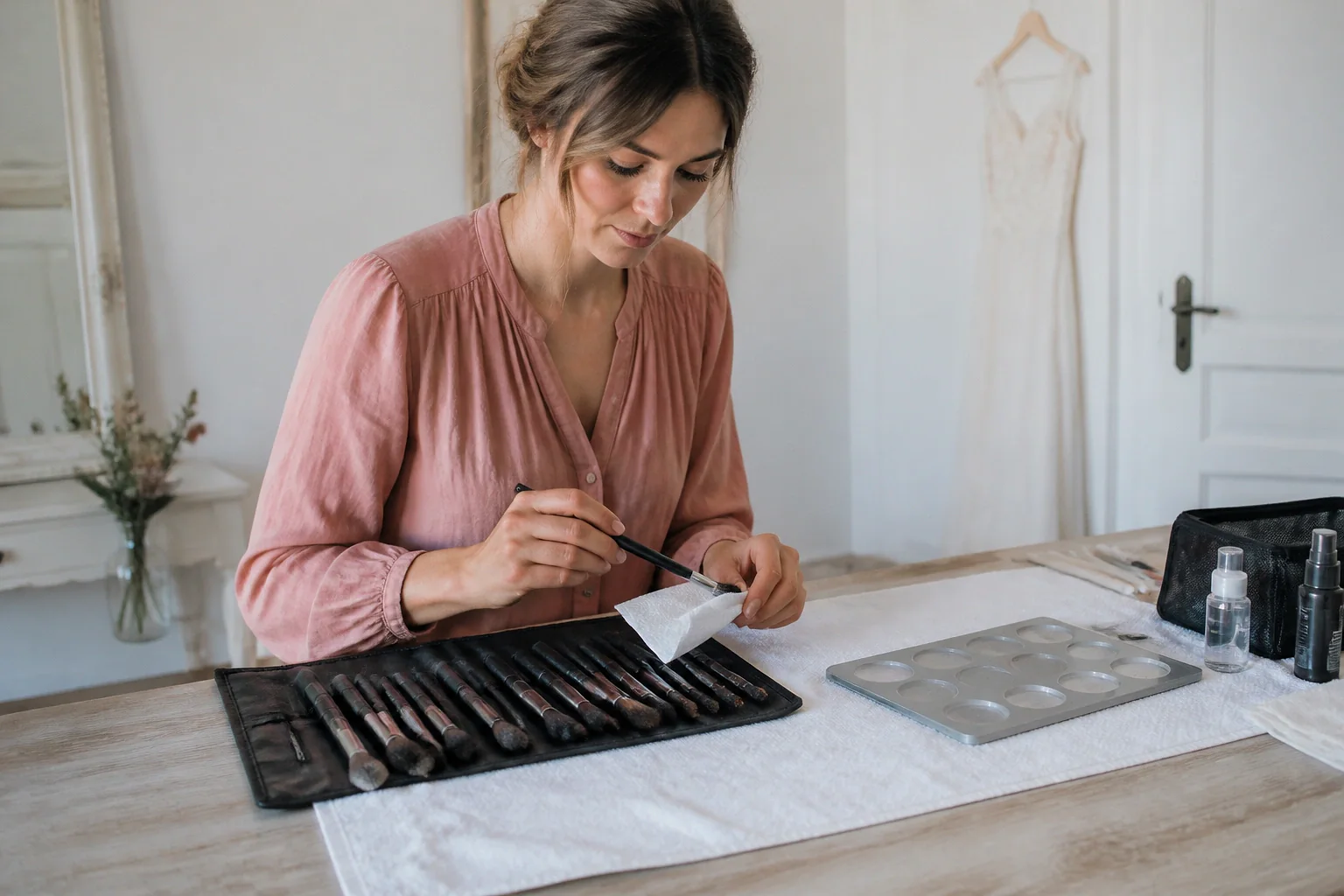 Préparation d’un maquillage de mariage — illustration générée par IA