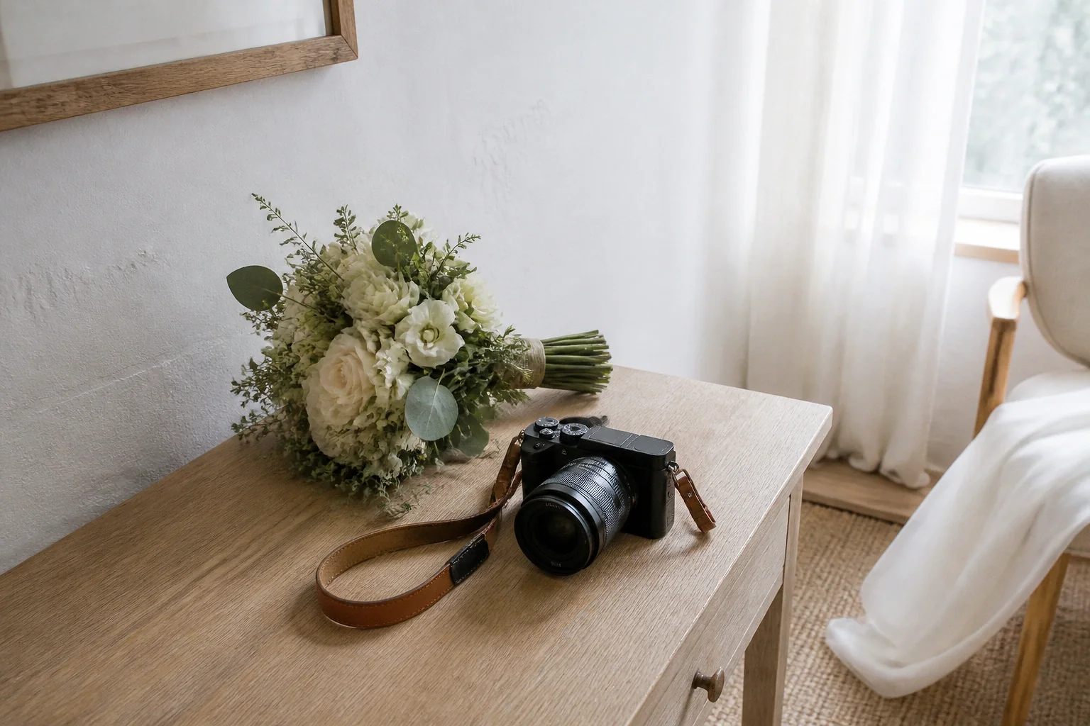 Appareil photo et accessoires de reportage de mariage — illustration générée par IA