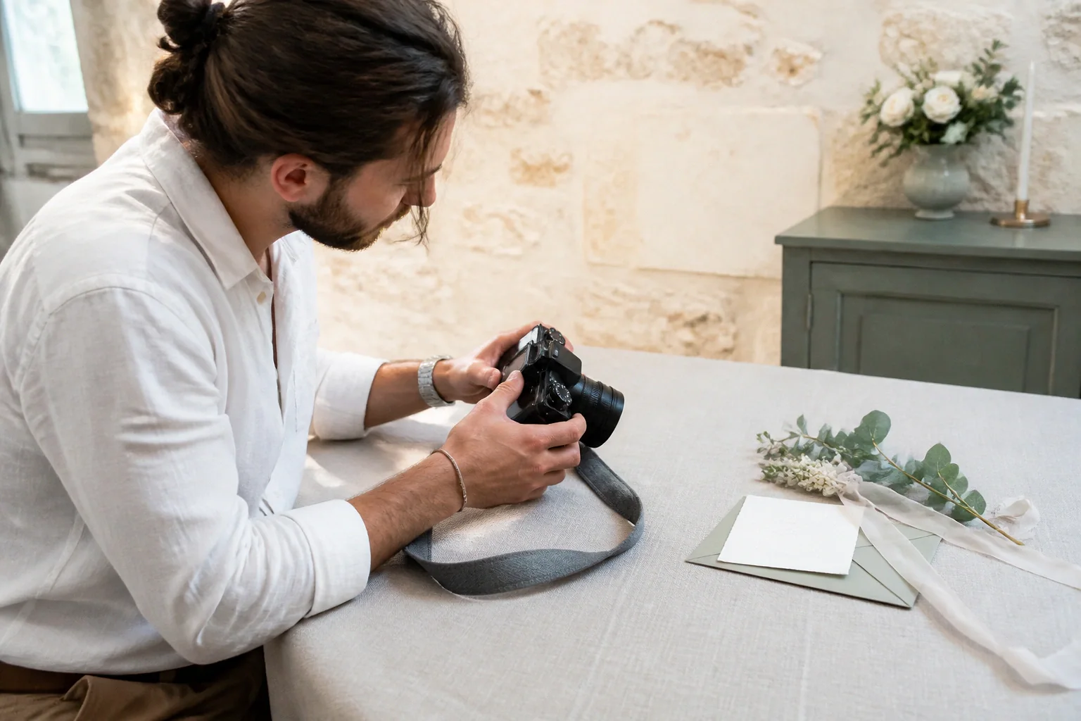Appareil photo et accessoires de reportage de mariage — illustration générée par IA