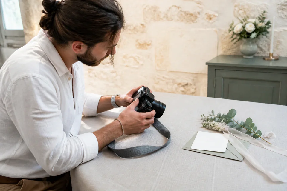 Appareil photo et accessoires de reportage de mariage — illustration générée par IA