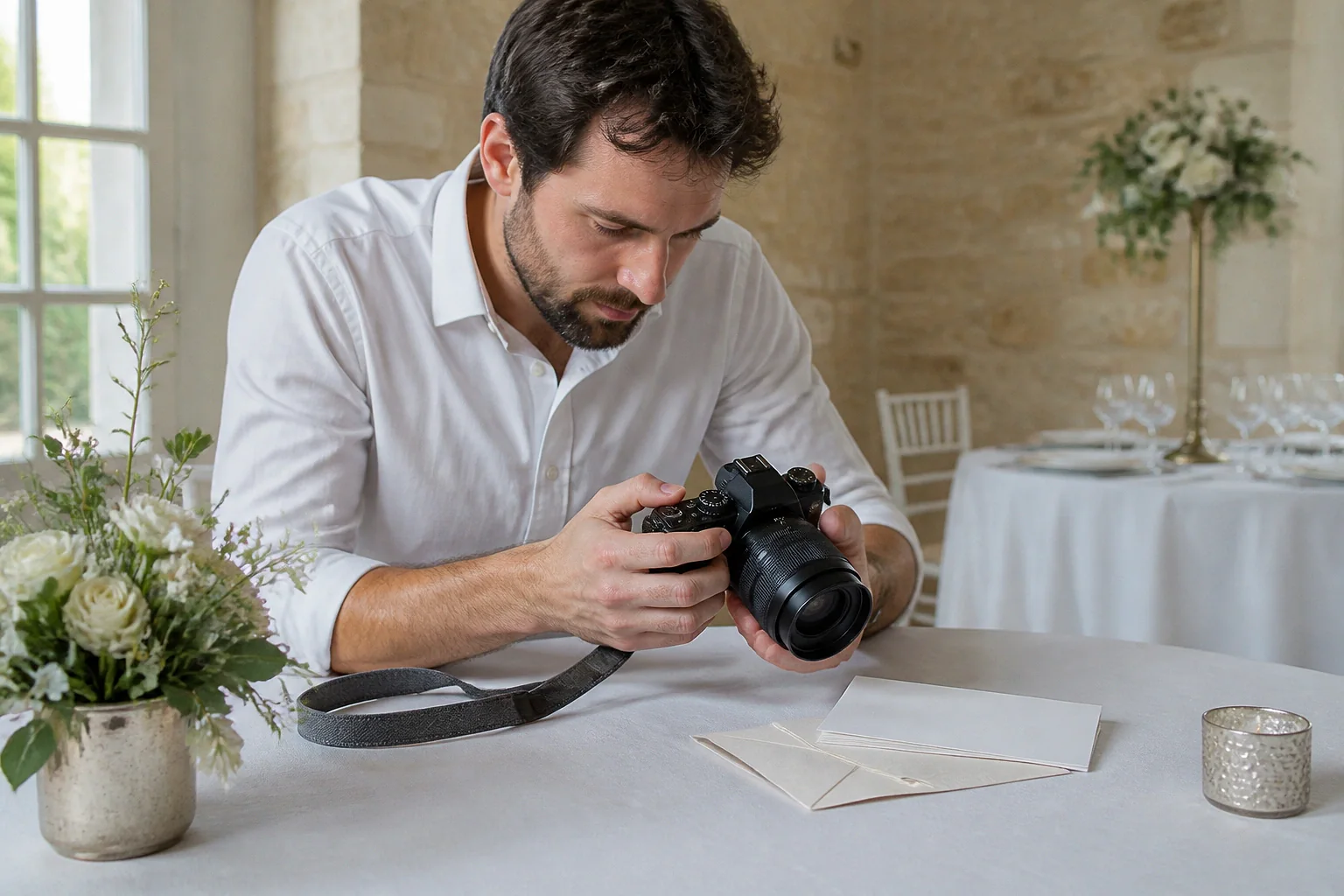 Appareil photo et accessoires de reportage de mariage — illustration générée par IA