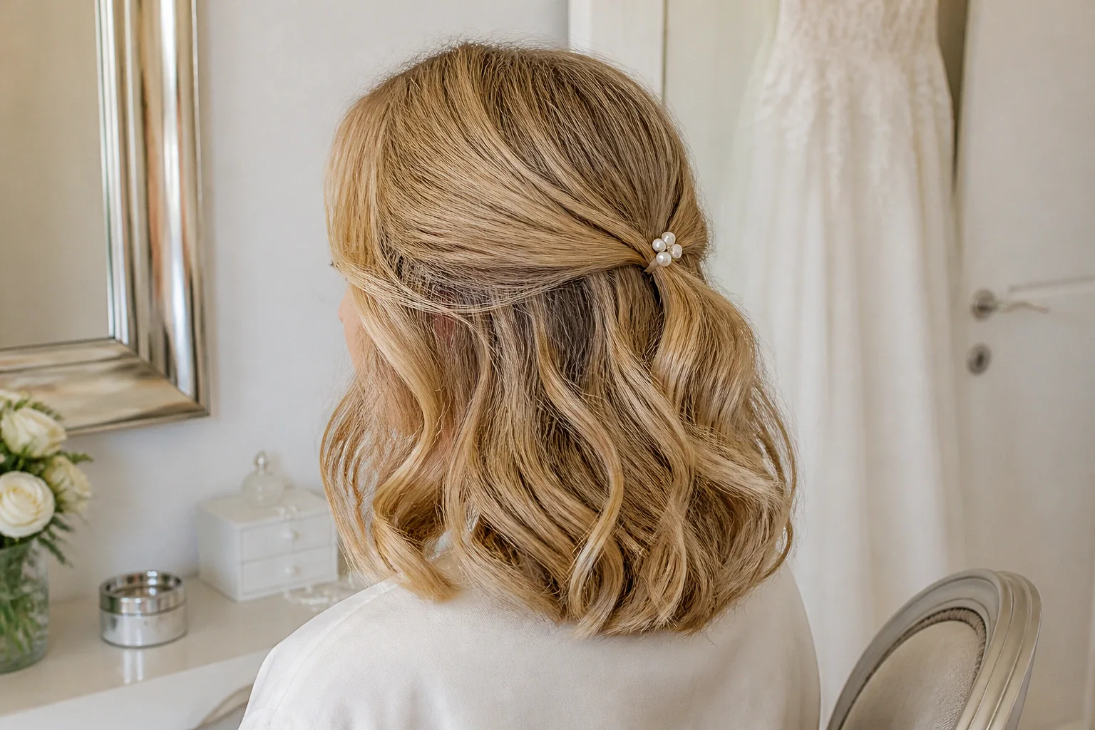 Coiffure de cérémonie vue pendant la préparation — illustration générée par IA