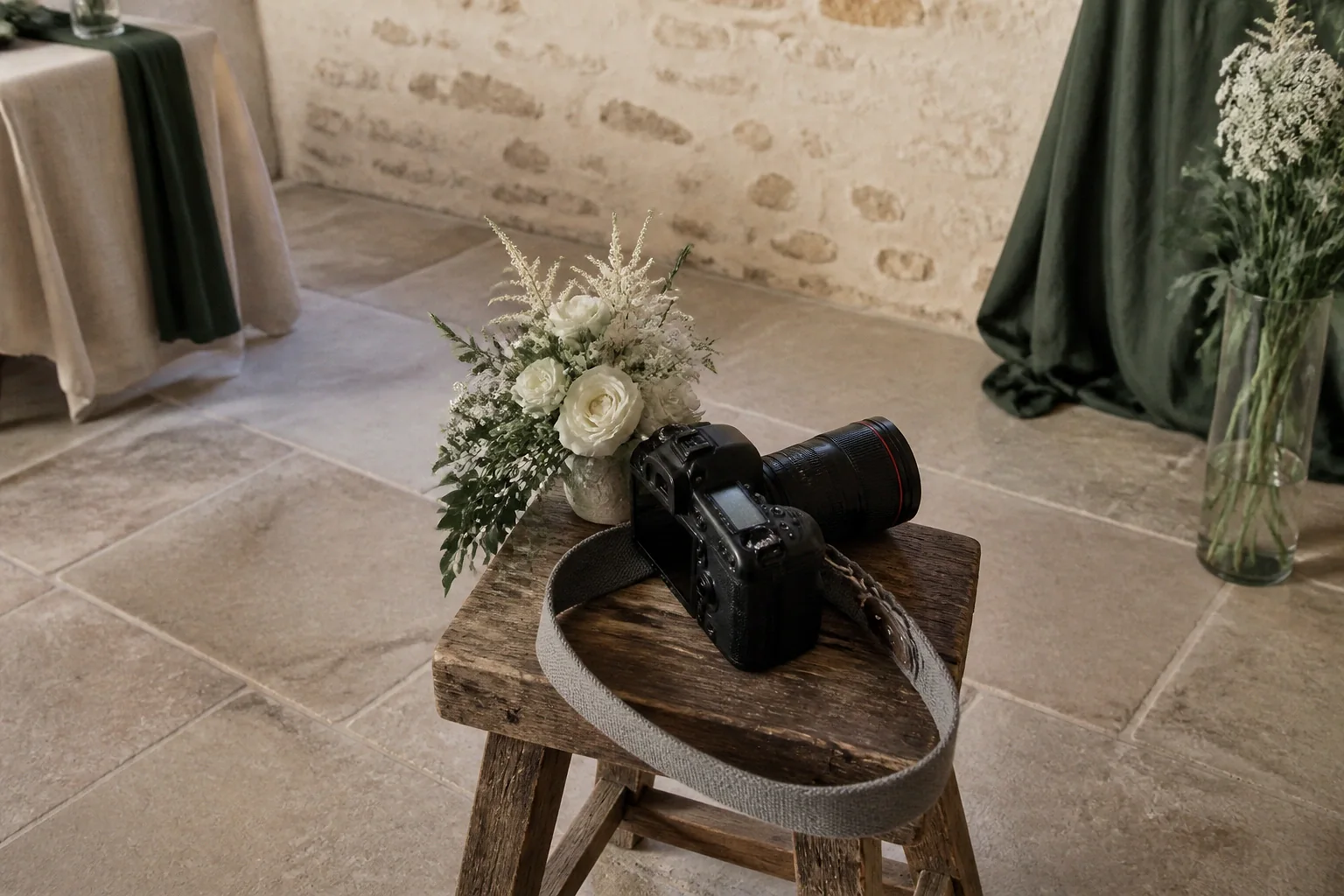 Appareil photo et accessoires de reportage de mariage — illustration générée par IA
