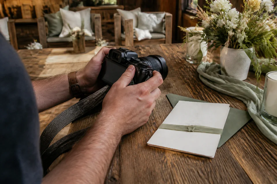 Appareil photo et accessoires de reportage de mariage — illustration générée par IA