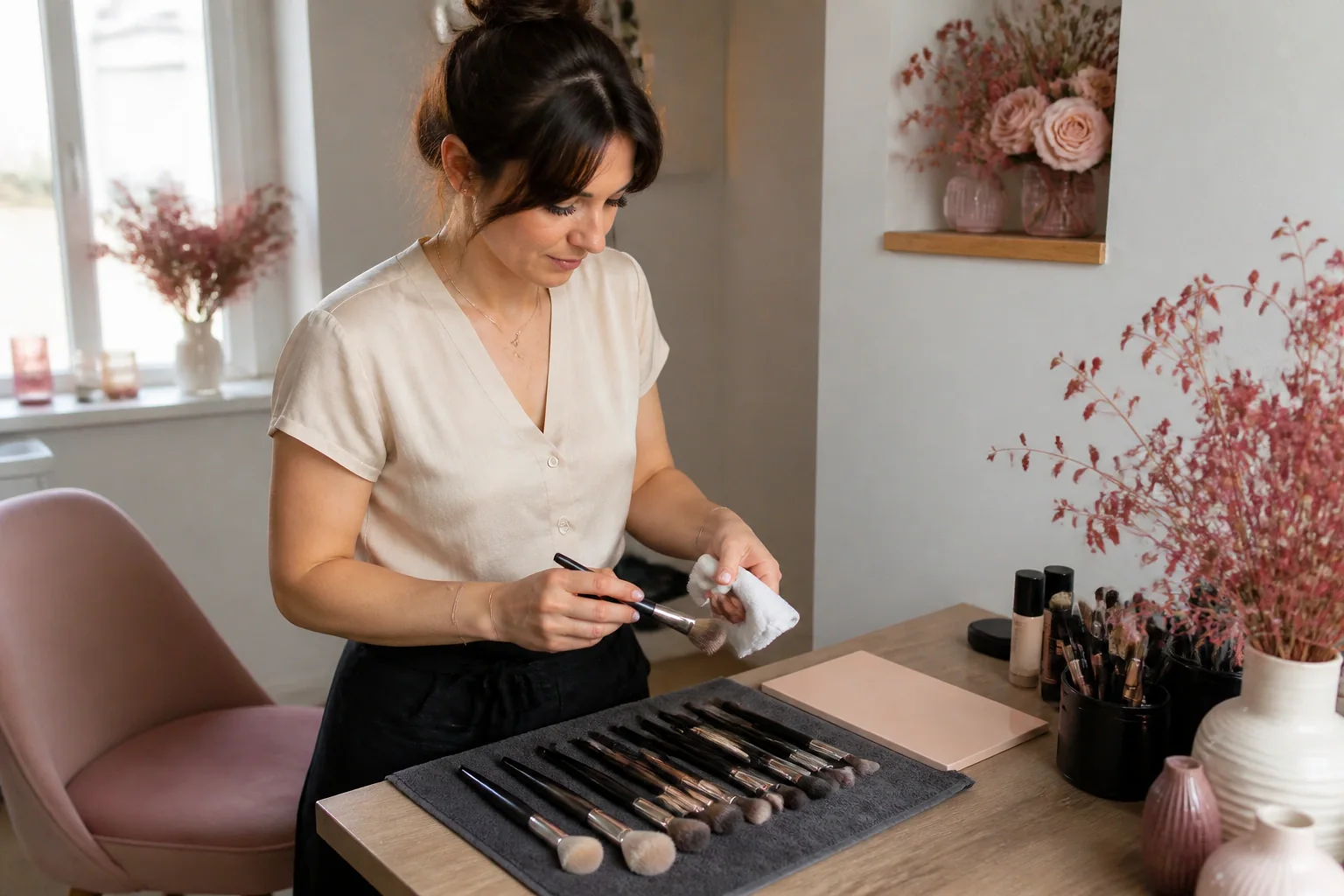 Préparation d’un maquillage de mariage — illustration générée par IA