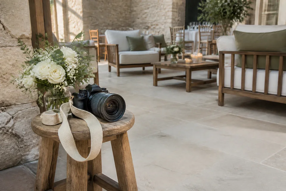 Appareil photo et accessoires de reportage de mariage — illustration générée par IA