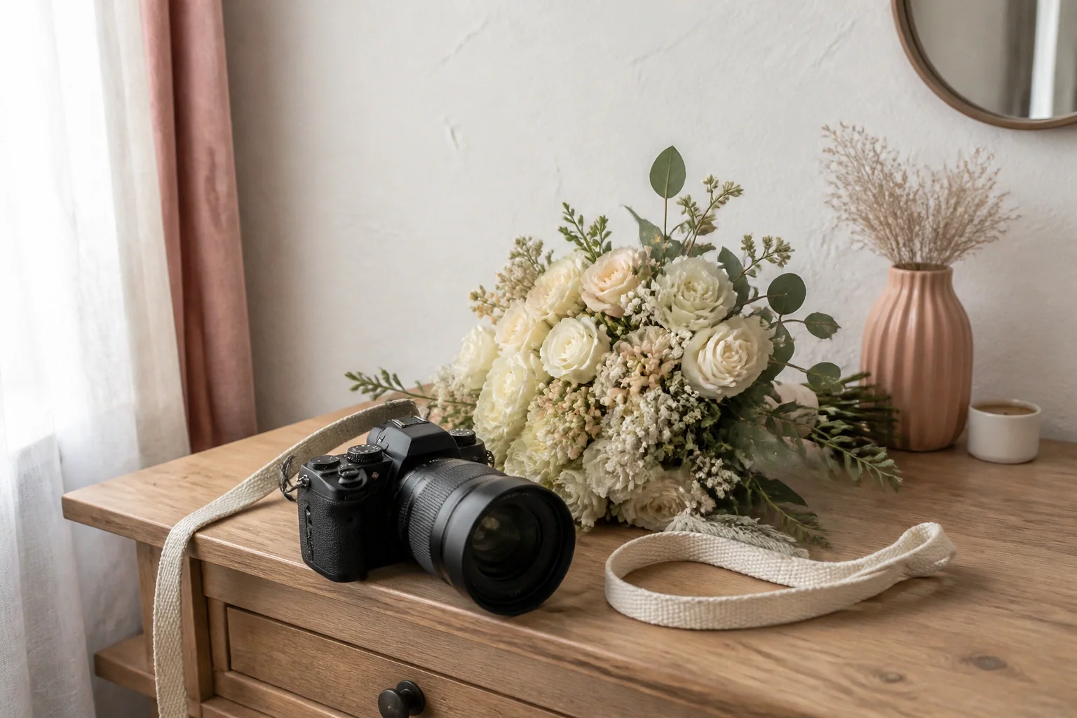 Appareil photo et accessoires de reportage de mariage — illustration générée par IA