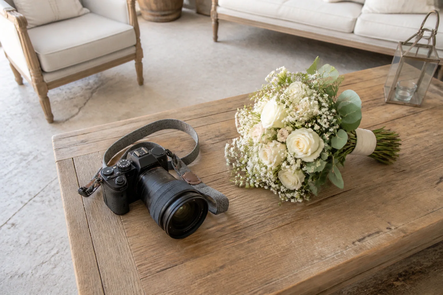 Appareil photo et accessoires de reportage de mariage — illustration générée par IA