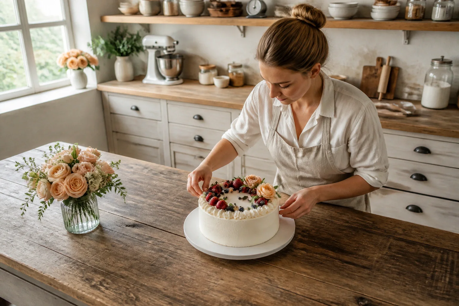 Gâteau de mariage préparé dans un atelier — illustration générée par IA