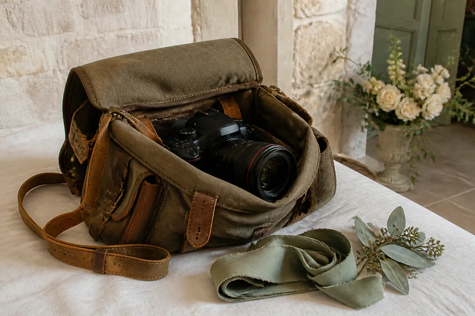 Appareil photo et accessoires de reportage de mariage — illustration générée par IA