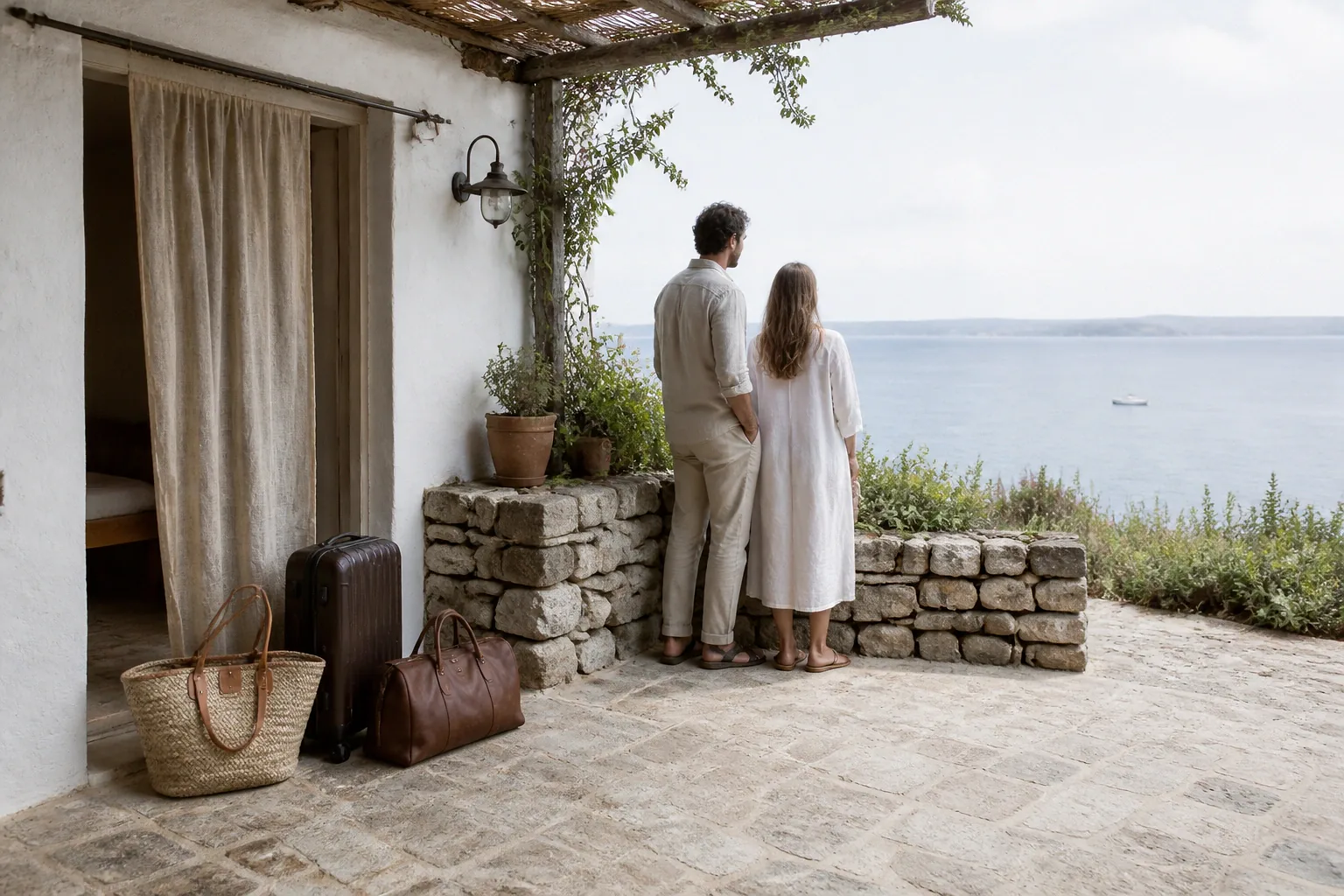 Bagages et hébergement pour un voyage de noces — illustration générée par IA