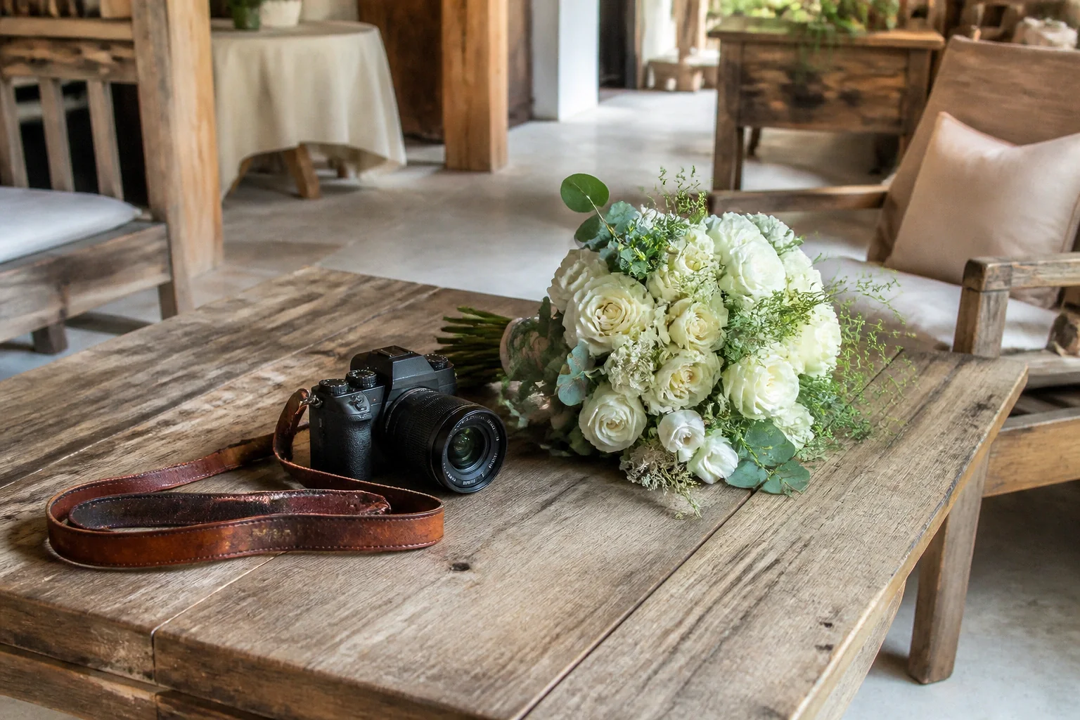 Appareil photo et accessoires de reportage de mariage — illustration générée par IA