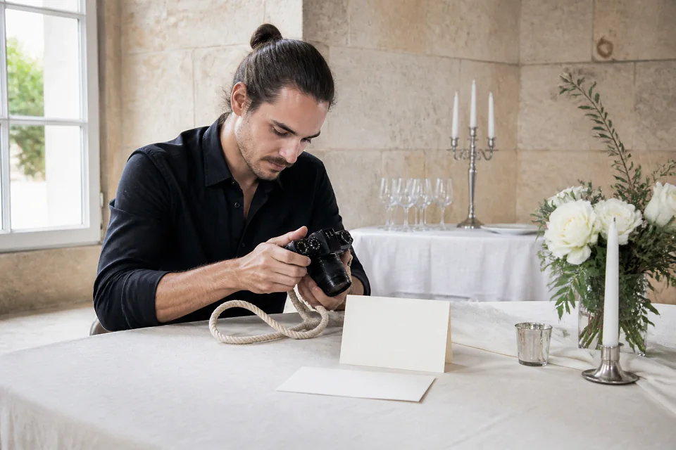 Appareil photo et accessoires de reportage de mariage — illustration générée par IA