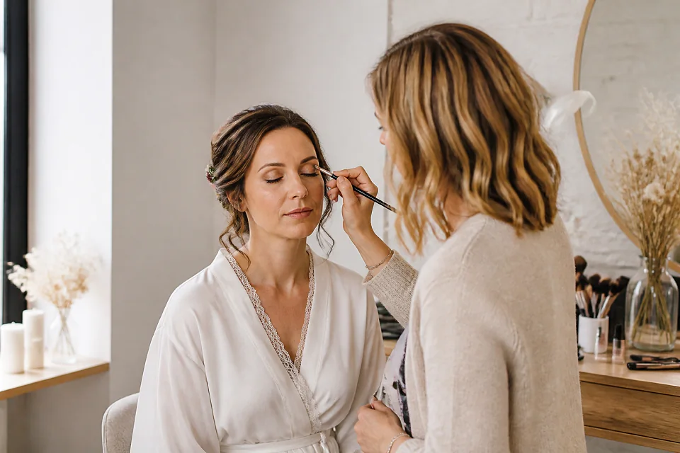 Préparation d’un maquillage de mariage — illustration générée par IA
