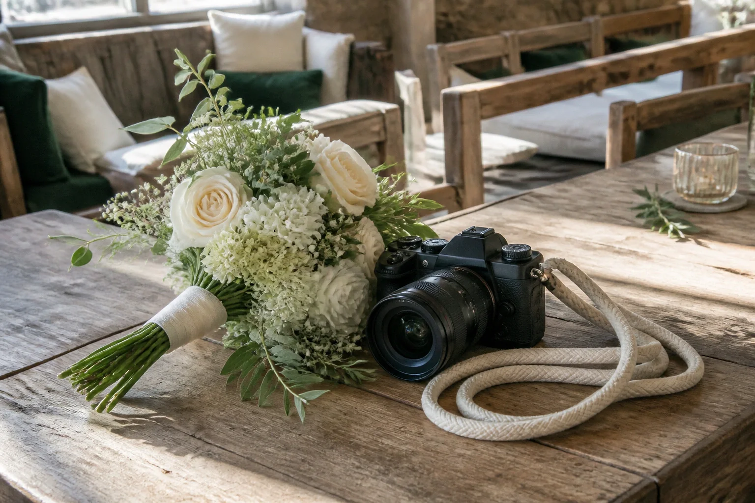 Appareil photo et accessoires de reportage de mariage — illustration générée par IA
