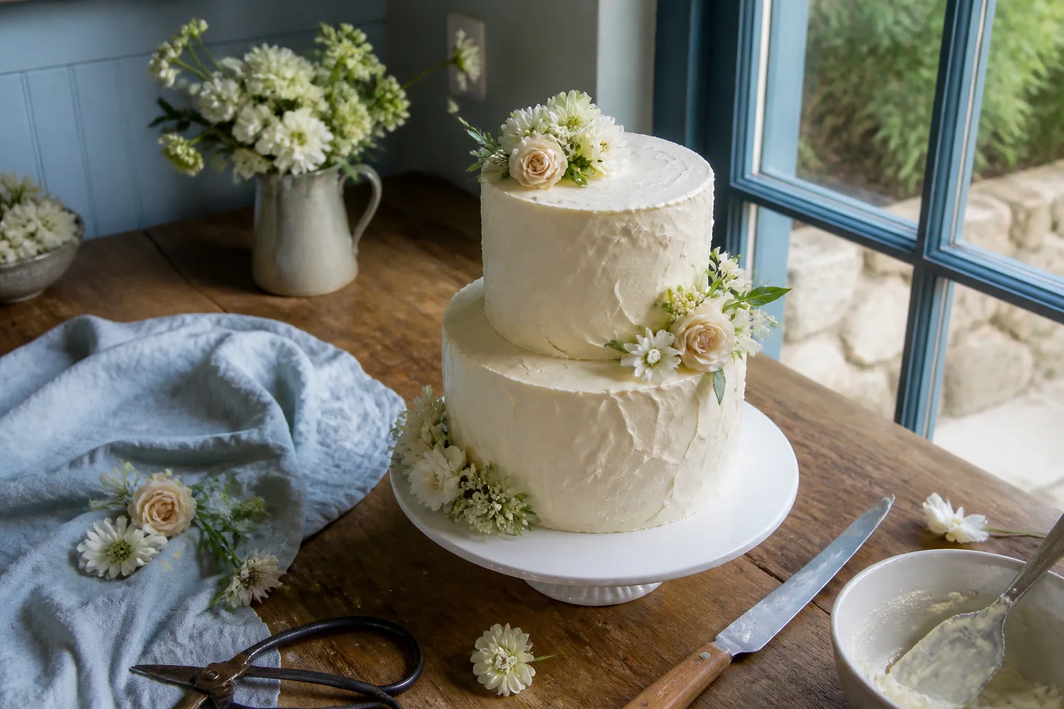 Gâteau de mariage préparé dans un atelier — illustration générée par IA