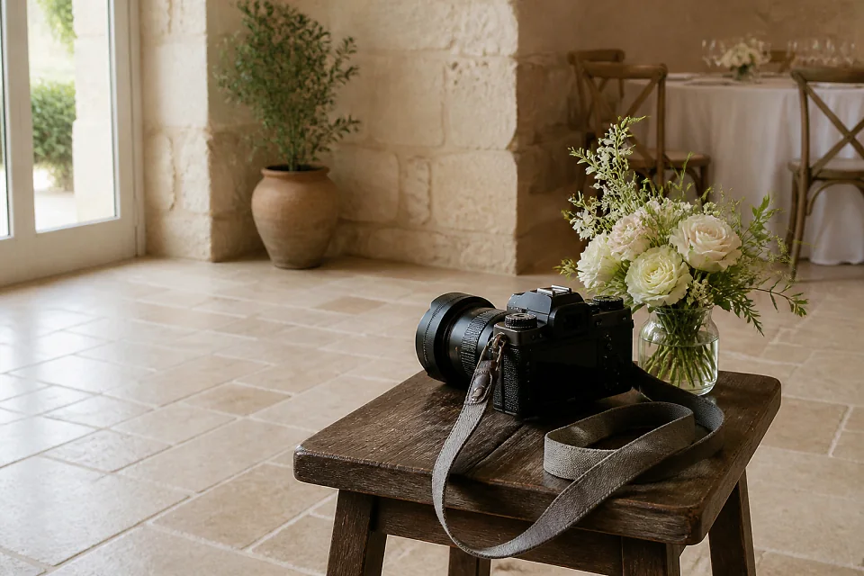 Appareil photo et accessoires de reportage de mariage — illustration générée par IA
