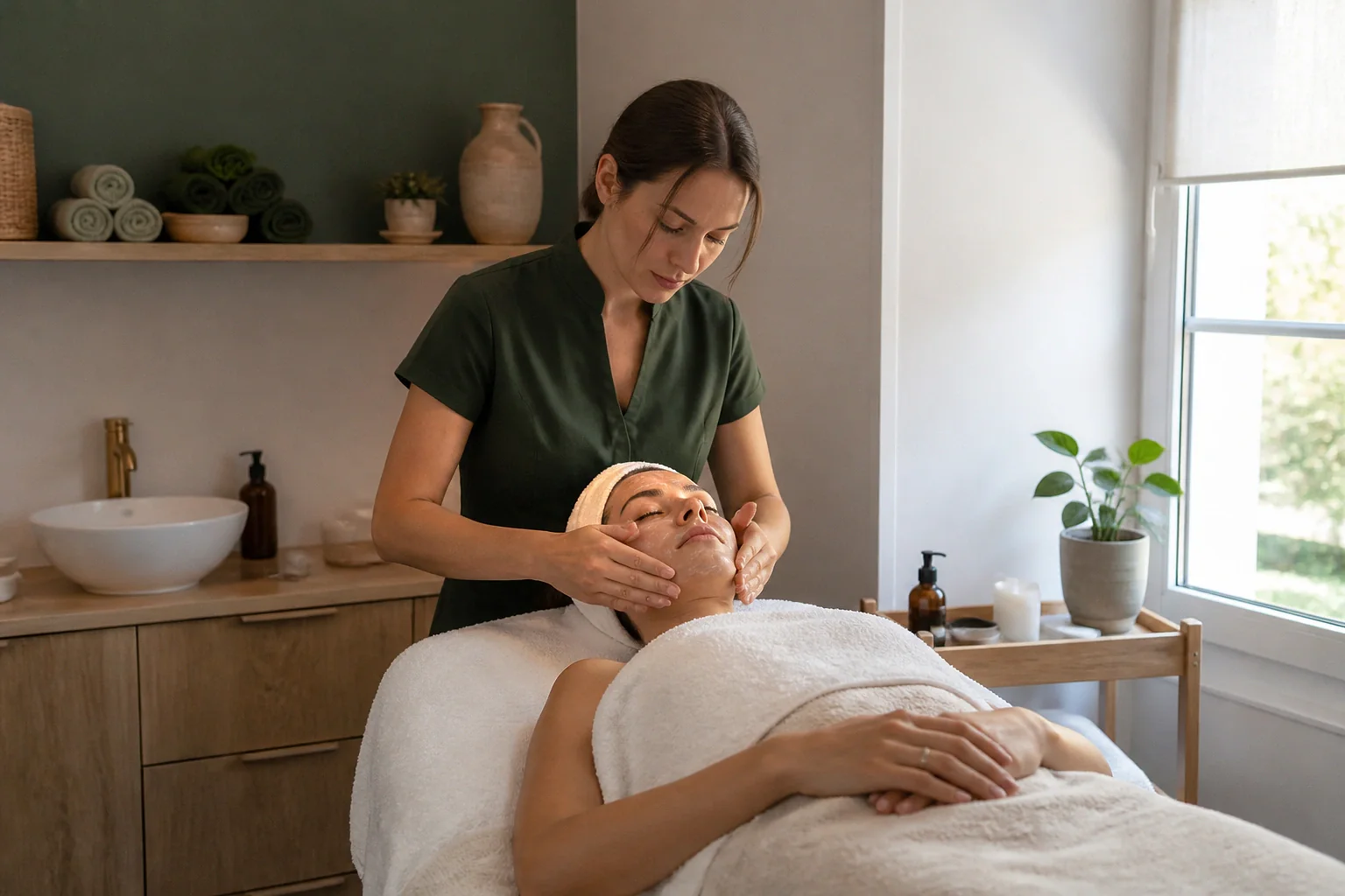 Préparation de soins esthétiques avant un mariage — illustration générée par IA