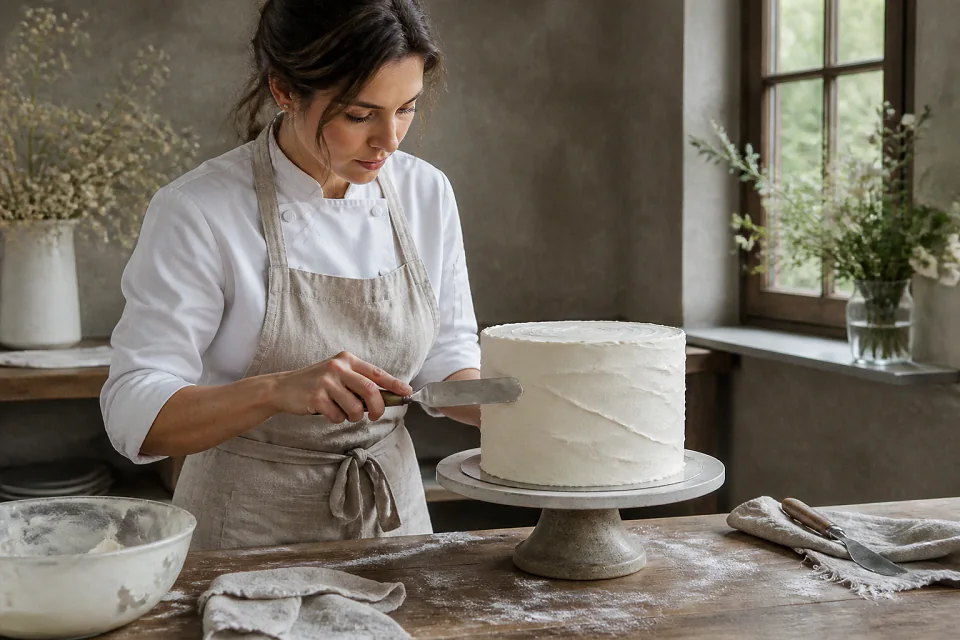 Gâteau de mariage préparé dans un atelier — illustration générée par IA