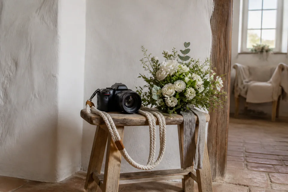 Appareil photo et accessoires de reportage de mariage — illustration générée par IA
