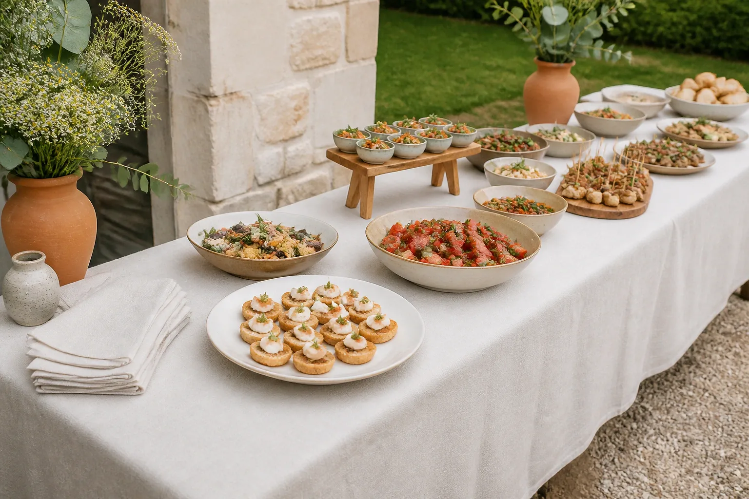 Préparations salées pour un cocktail de mariage — illustration générée par IA