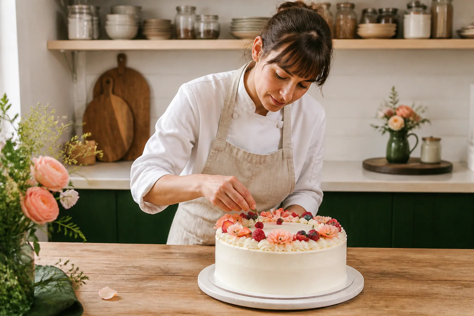 Gâteau de mariage préparé dans un atelier — illustration générée par IA