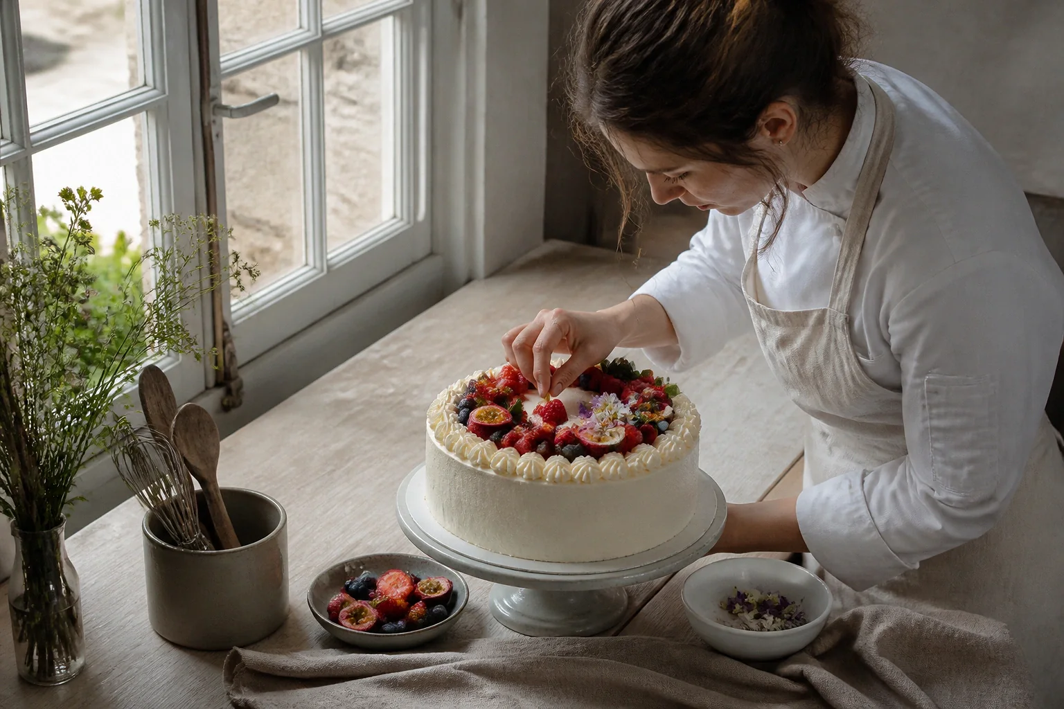 Gâteau de mariage préparé dans un atelier — illustration générée par IA