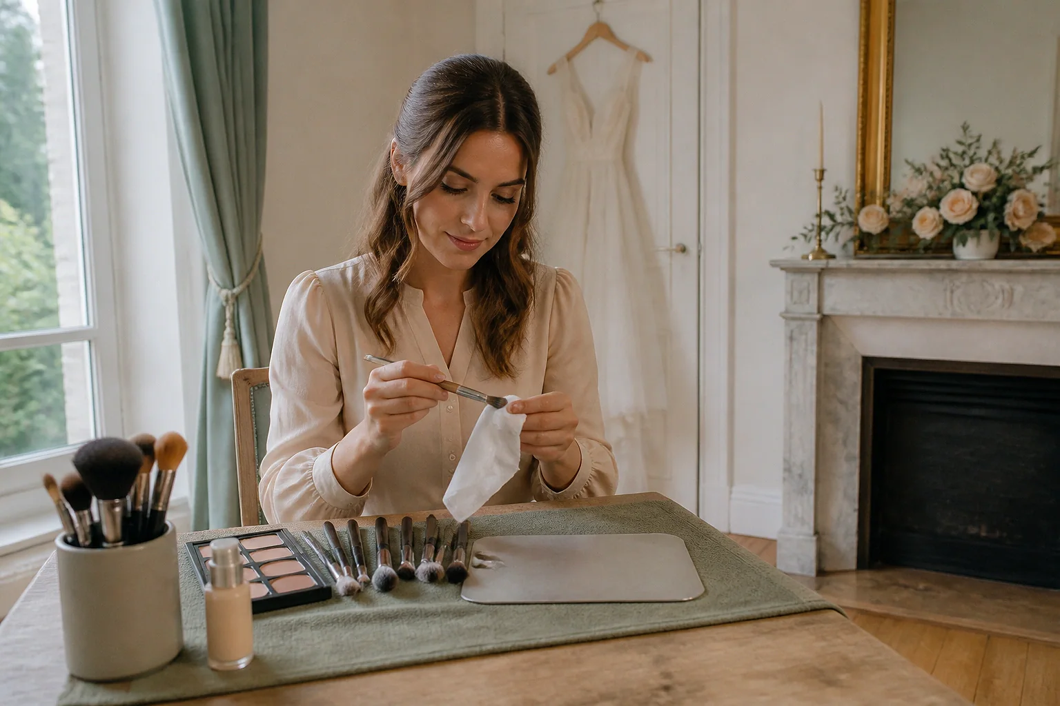 Préparation d’un maquillage de mariage — illustration générée par IA