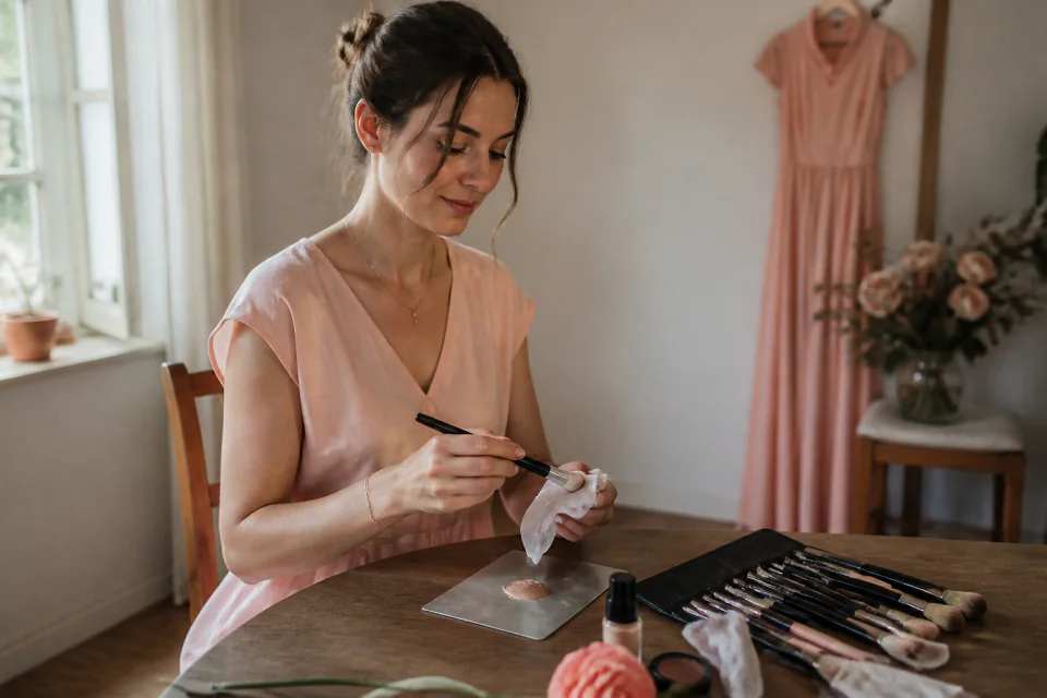 Préparation d’un maquillage de mariage — illustration générée par IA