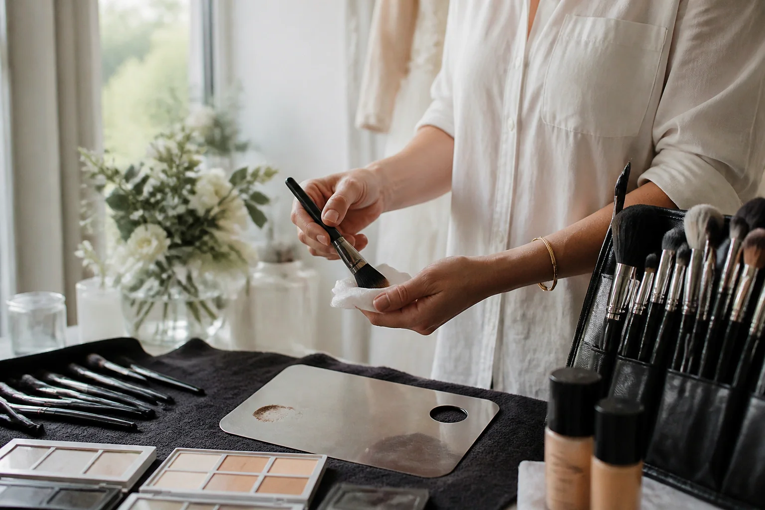 Préparation d’un maquillage de mariage — illustration générée par IA