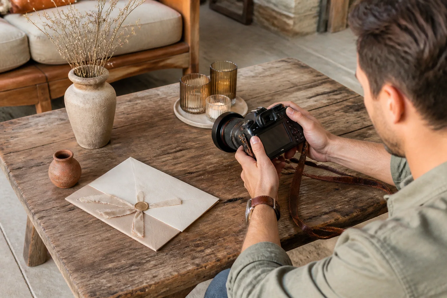 Appareil photo et accessoires de reportage de mariage — illustration générée par IA