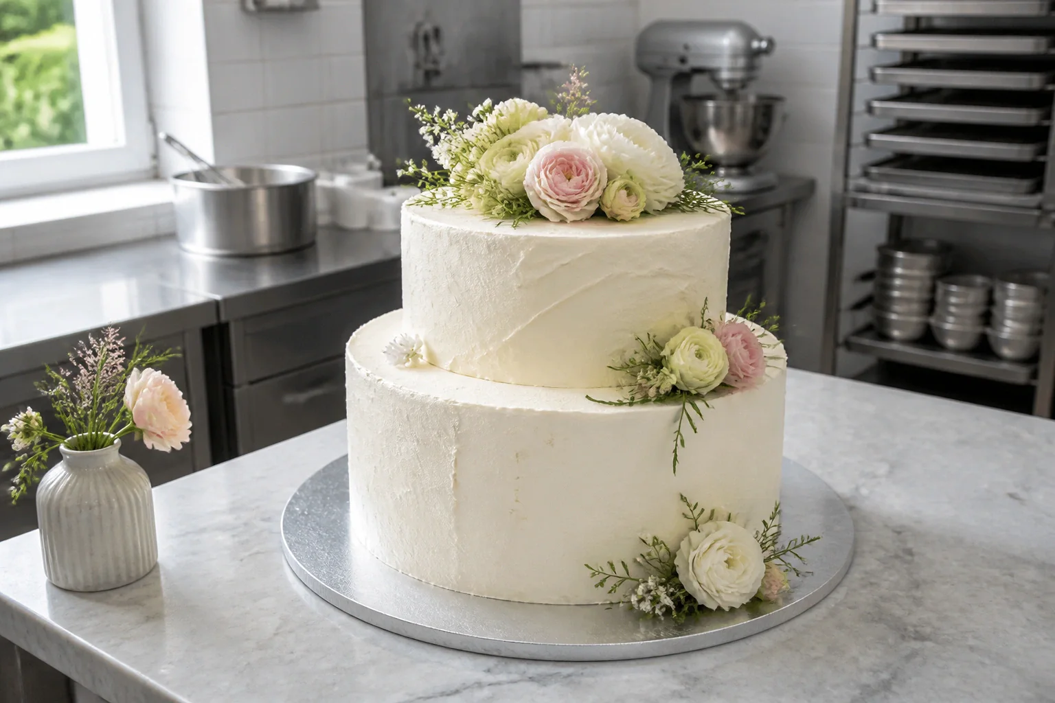 Gâteau de mariage préparé dans un atelier — illustration générée par IA