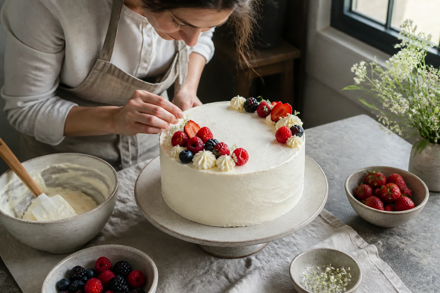 Gâteau de mariage préparé dans un atelier — illustration générée par IA