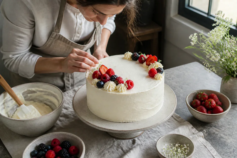Gâteau de mariage préparé dans un atelier — illustration générée par IA