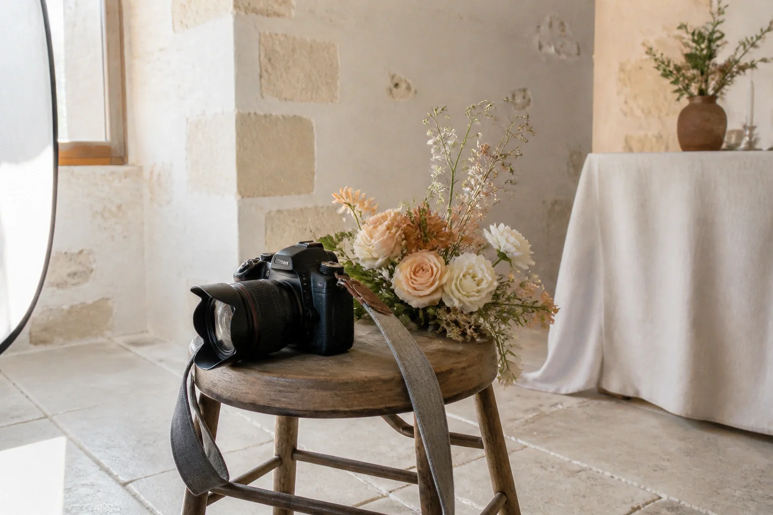 Appareil photo et accessoires de reportage de mariage — illustration générée par IA