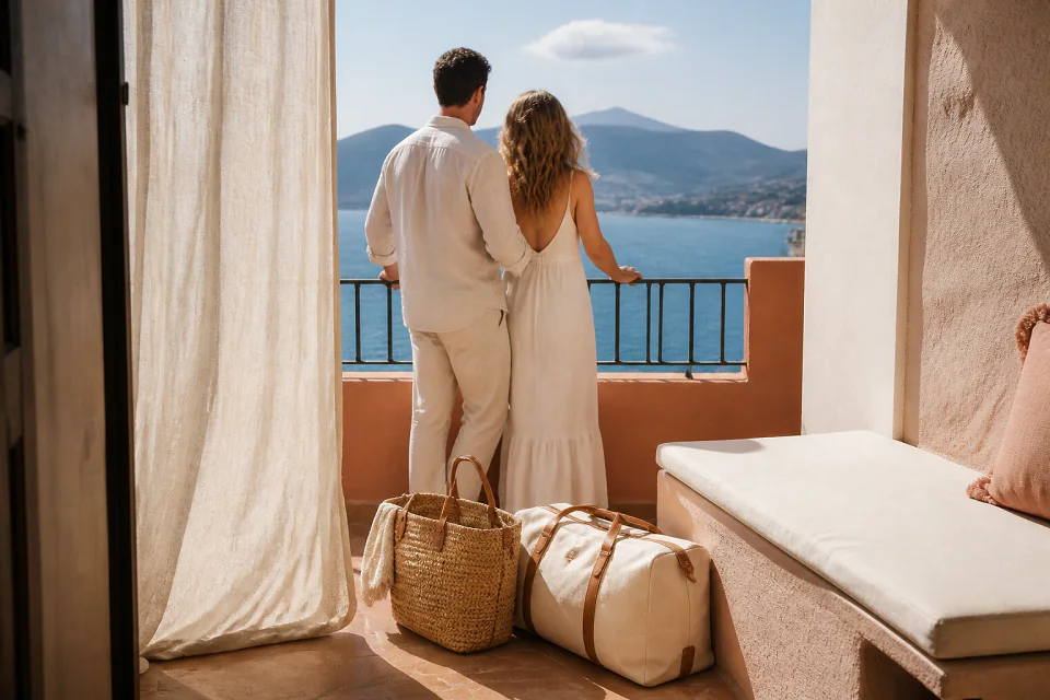 Bagages et hébergement pour un voyage de noces — illustration générée par IA